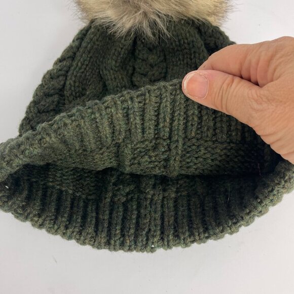 Pendleton Green Cable Knit Hat with Faux Fur Pom Pom – One Size - Picture 7 of 7